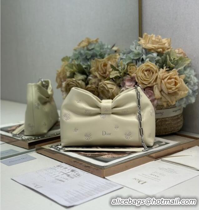 New Fashion Dior Small Dior Bow Bag in Dior Clover Embroidered Lambskin 2237 White 2026