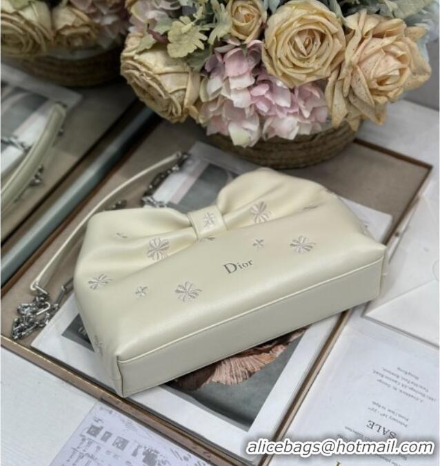 New Fashion Dior Small Dior Bow Bag in Dior Clover Embroidered Lambskin 2237 White 2026