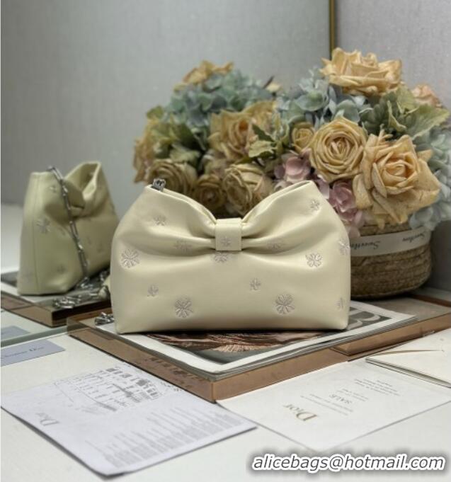 New Fashion Dior Small Dior Bow Bag in Dior Clover Embroidered Lambskin 2237 White 2026