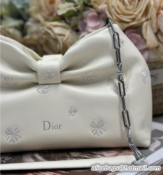 New Fashion Dior Small Dior Bow Bag in Dior Clover Embroidered Lambskin 2237 White 2026