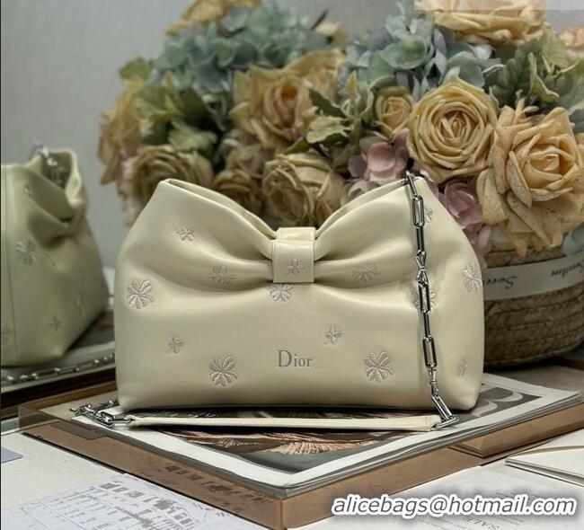 New Fashion Dior Small Dior Bow Bag in Dior Clover Embroidered Lambskin 2237 White 2026