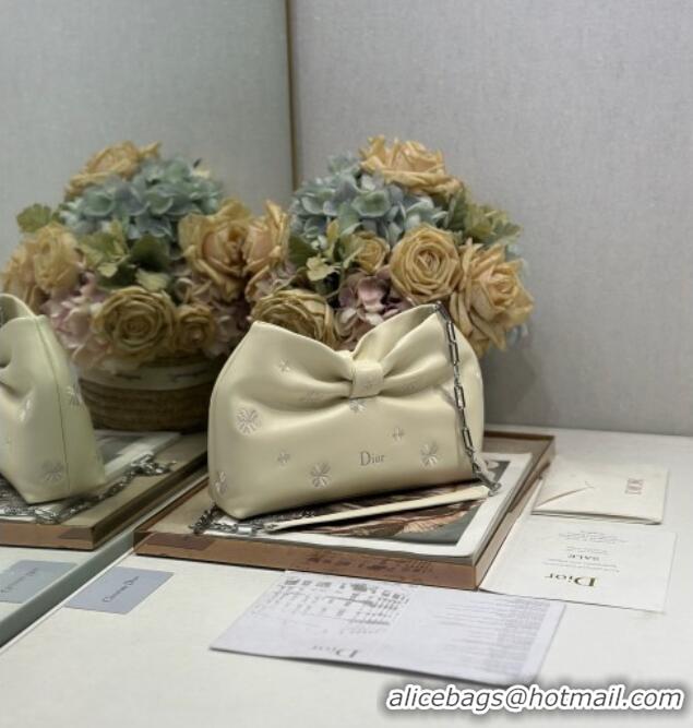 New Fashion Dior Small Dior Bow Bag in Dior Clover Embroidered Lambskin 2237 White 2026