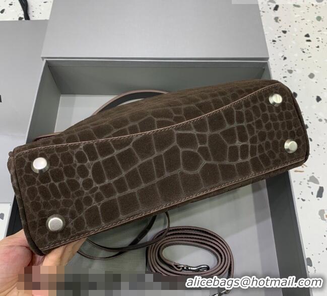 Classic Discount Balenciaga Rodeo Small Handbag in Crocodile Embossed Suede 78972 Dark Coffee 2026