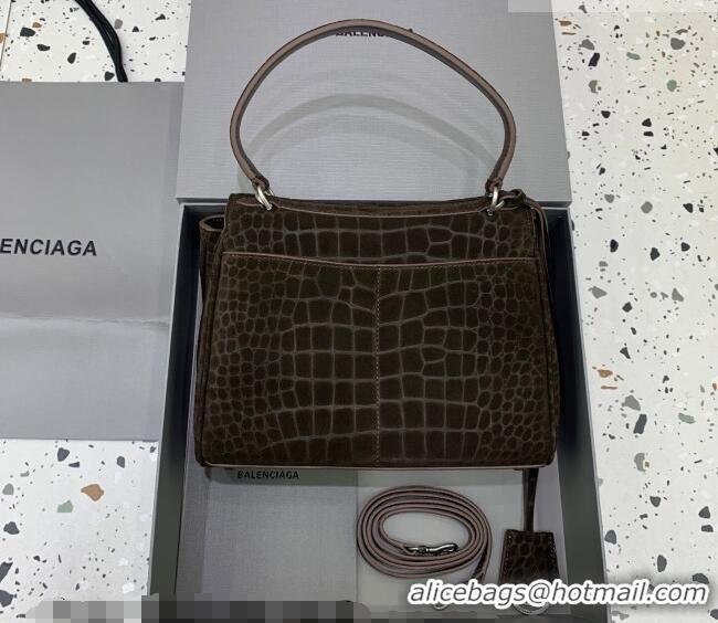 Classic Discount Balenciaga Rodeo Small Handbag in Crocodile Embossed Suede 78972 Dark Coffee 2026