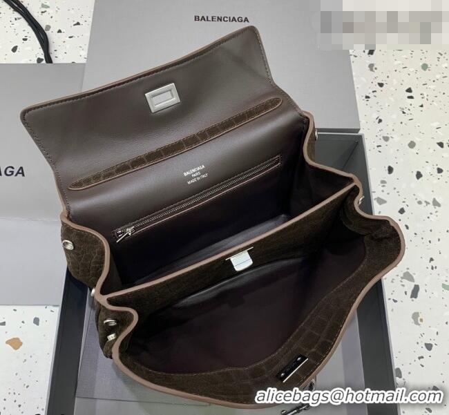 Classic Discount Balenciaga Rodeo Small Handbag in Crocodile Embossed Suede 78972 Dark Coffee 2026