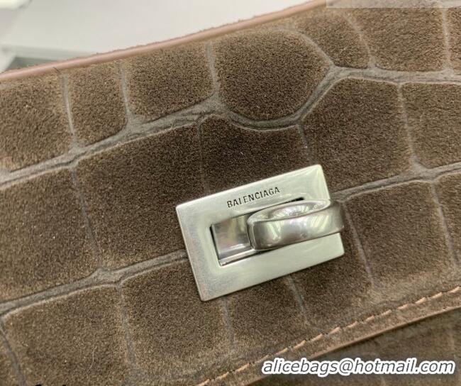 Classic Discount Balenciaga Rodeo Small Handbag in Crocodile Embossed Suede 78972 Dark Coffee 2026
