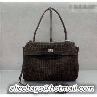 Good Product Balenciaga Rodeo Medium Handbag in Crocodile Embossed Suede 78972 Dark Coffee 2026