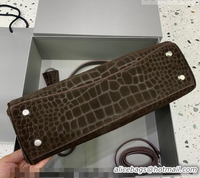 Good Product Balenciaga Rodeo Medium Handbag in Crocodile Embossed Suede 78972 Dark Coffee 2026