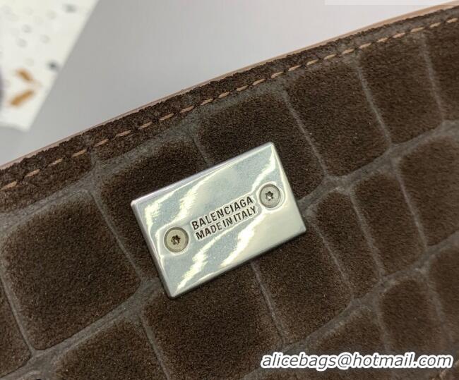 Good Product Balenciaga Rodeo Medium Handbag in Crocodile Embossed Suede 78972 Dark Coffee 2026
