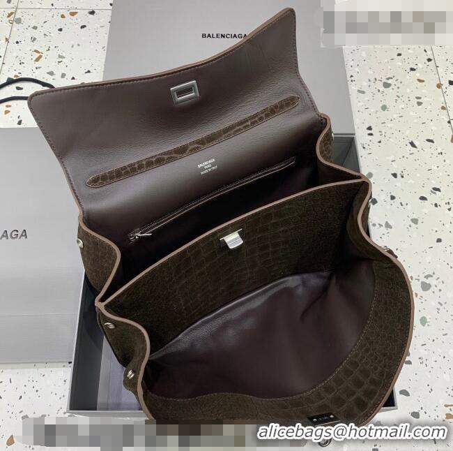 Good Product Balenciaga Rodeo Medium Handbag in Crocodile Embossed Suede 78972 Dark Coffee 2026