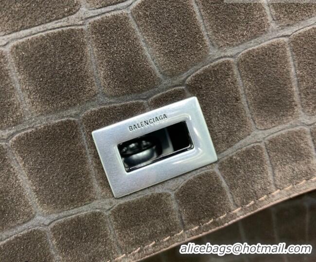 Good Product Balenciaga Rodeo Medium Handbag in Crocodile Embossed Suede 78972 Dark Coffee 2026