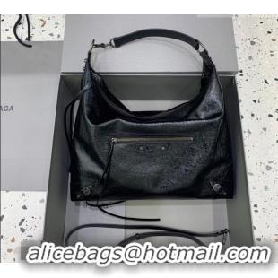 Top Grade Balenciaga Le City Hobo Bag Medium in 22003 black Arena lambskin And brass hardware 2026