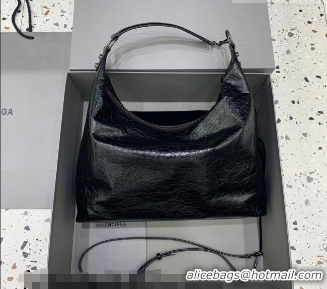 Top Grade Balenciaga Le City Hobo Bag Medium in 22003 black Arena lambskin And brass hardware 2026