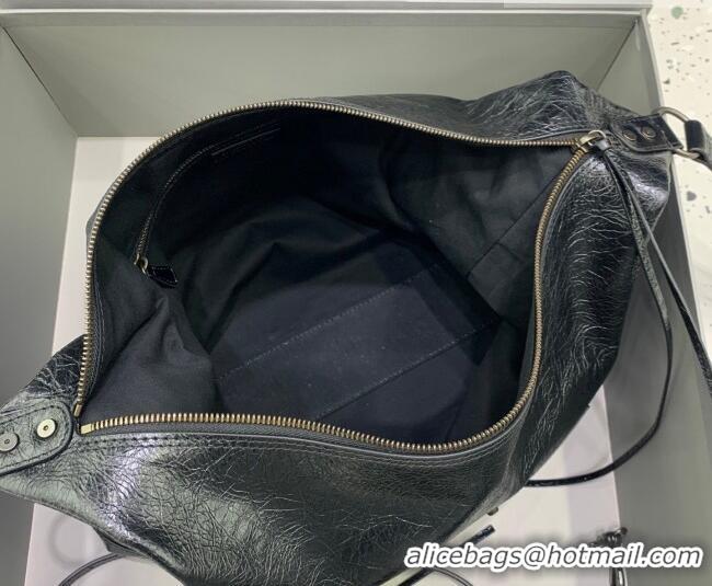 Top Grade Balenciaga Le City Hobo Bag Medium in 22003 black Arena lambskin And brass hardware 2026