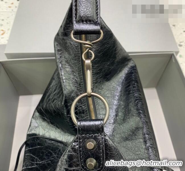Top Grade Balenciaga Le City Hobo Bag Medium in 22003 black Arena lambskin And brass hardware 2026
