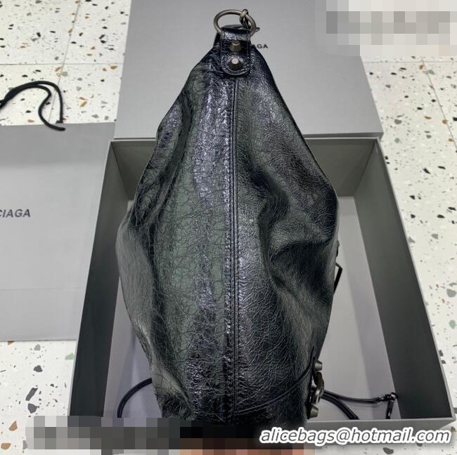 Top Grade Balenciaga Le City Hobo Bag Medium in 22003 black Arena lambskin And brass hardware 2026