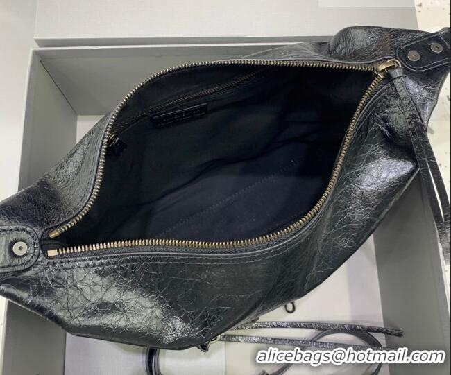 Top Grade Balenciaga Le City Hobo Bag Small in 22003 black Arena lambskin, brass hardware 2026