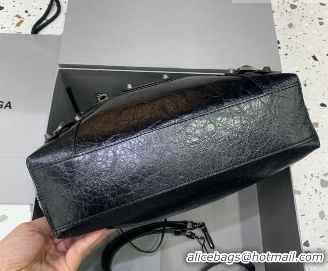 Top Grade Balenciaga Le City Hobo Bag Small in 22003 black Arena lambskin, brass hardware 2026