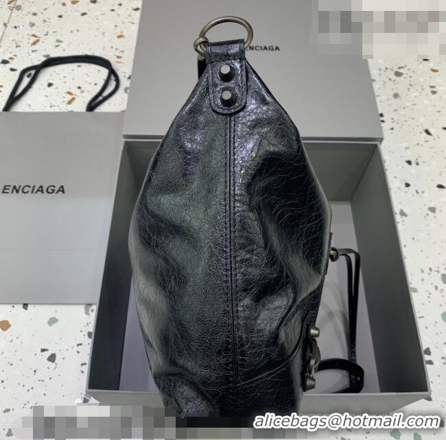 Top Grade Balenciaga Le City Hobo Bag Small in 22003 black Arena lambskin, brass hardware 2026