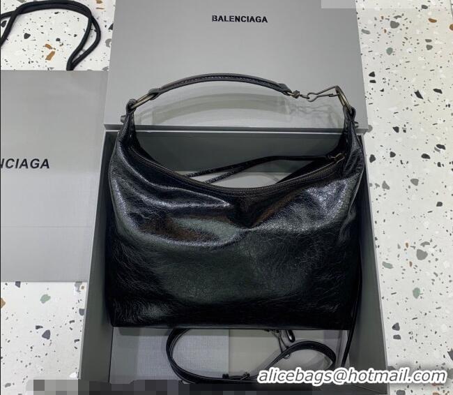 Top Grade Balenciaga Le City Hobo Bag Small in 22003 black Arena lambskin, brass hardware 2026