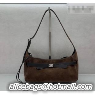 Buy Cheap Balenciaga Bel Air Small Hobo Shoulder Bag in 22006 dark coffee suede, aged-silver hardware 2026