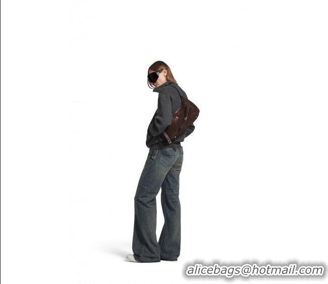 Buy Cheap Balenciaga Bel Air Small Hobo Shoulder Bag in 22006 dark coffee suede, aged-silver hardware 2026