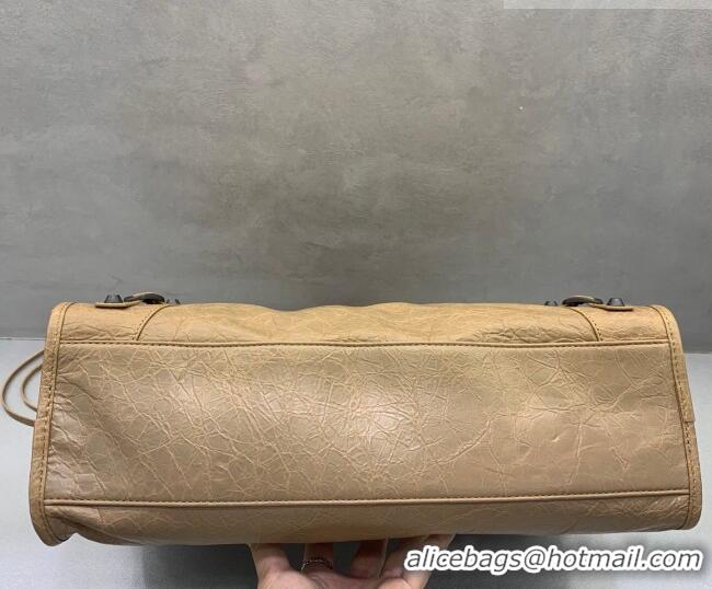 Top Design Balenciaga Le City Hobo Bag Medium in 22010 khaki yellow Arena lambskin, brass hardware 2026