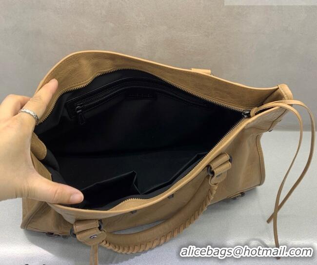 Top Design Balenciaga Le City Hobo Bag Medium in 22010 khaki yellow Arena lambskin, brass hardware 2026