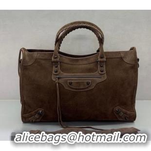 Luxury Discount Balenciaga Le City Large Bag in 0122 Dark Coffee Suede 2025
