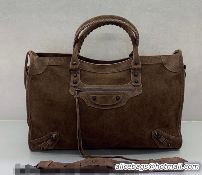 Luxury Discount Balenciaga Le City Large Bag in 0122 Dark Coffee Suede 2025