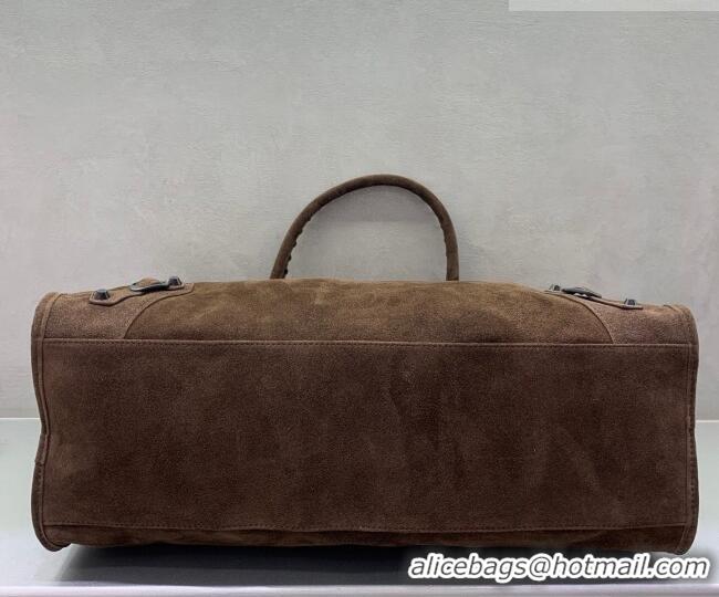Luxury Discount Balenciaga Le City Large Bag in 0122 Dark Coffee Suede 2025