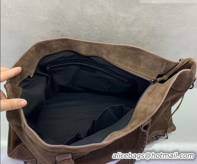 Luxury Discount Balenciaga Le City Large Bag in 0122 Dark Coffee Suede 2025