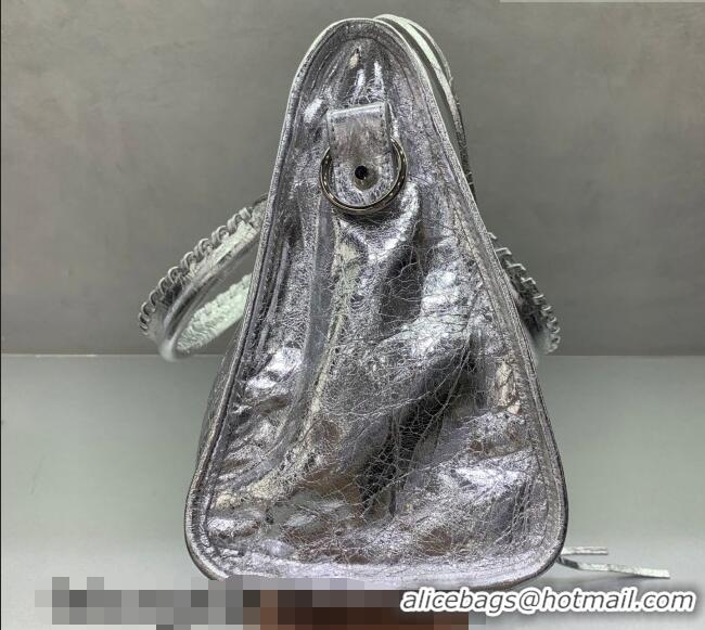 Super Quality Balenciaga Le City Medium Bag in 22006 silver metallized Arena lambskin, shiny silver hardware 2026