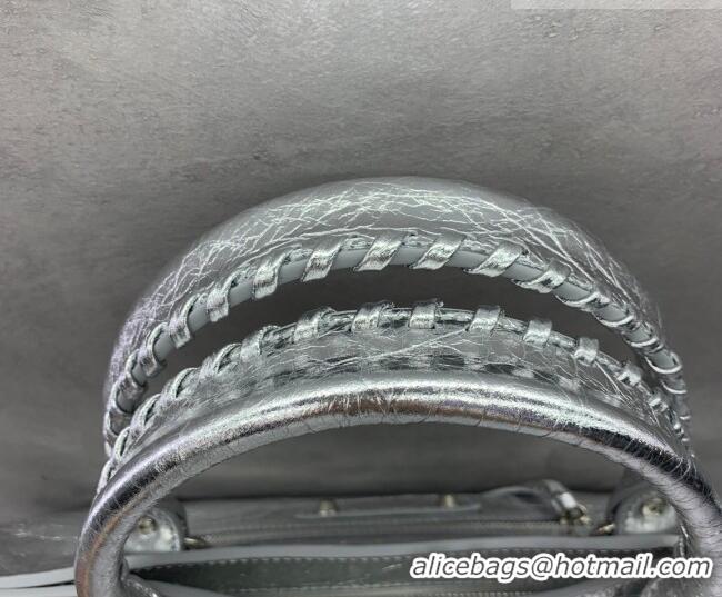 Super Quality Balenciaga Le City Medium Bag in 22006 silver metallized Arena lambskin, shiny silver hardware 2026