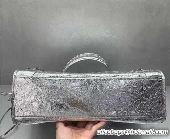 Super Quality Balenciaga Le City Medium Bag in 22006 silver metallized Arena lambskin, shiny silver hardware 2026