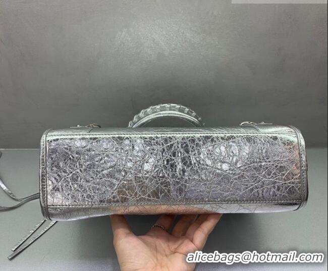 Big Discount Balenciaga Le City Small Bag in 22007 silver metallized Arena lambskin, shiny silver hardware 2026