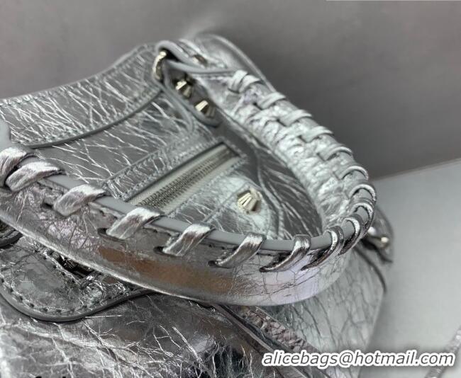 Big Discount Balenciaga Le City Small Bag in 22007 silver metallized Arena lambskin, shiny silver hardware 2026