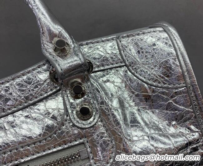 Big Discount Balenciaga Le City Small Bag in 22007 silver metallized Arena lambskin, shiny silver hardware 2026