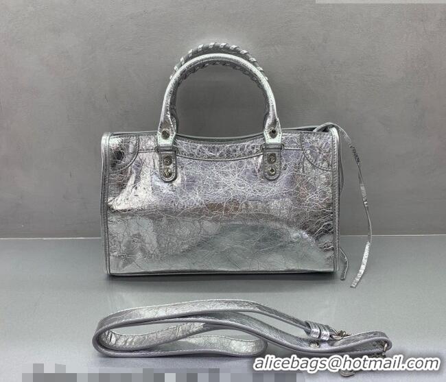 Big Discount Balenciaga Le City Small Bag in 22007 silver metallized Arena lambskin, shiny silver hardware 2026