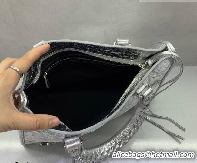 Big Discount Balenciaga Le City Small Bag in 22007 silver metallized Arena lambskin, shiny silver hardware 2026