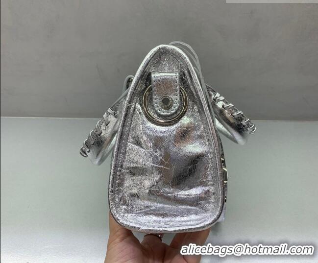 Top Grade Balenciaga Le City Mini Bag in 22008 silver metallized Arena lambskin, shiny silver hardware 2026