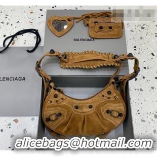 Top Grade Balenciaga Le Cagole Shoulder Bag XS in 22011 light brown suede, brass hardware 2026