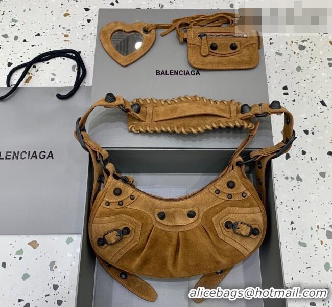 Top Grade Balenciaga Le Cagole Shoulder Bag XS in 22011 light brown suede, brass hardware 2026