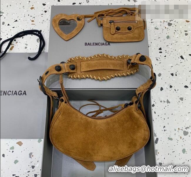 Top Grade Balenciaga Le Cagole Shoulder Bag XS in 22011 light brown suede, brass hardware 2026