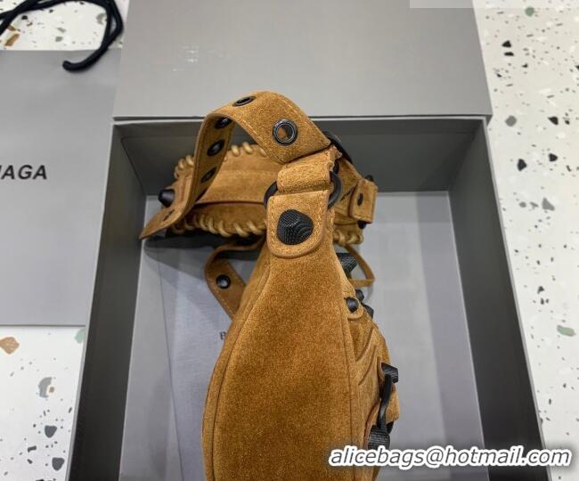 Top Grade Balenciaga Le Cagole Shoulder Bag XS in 22011 light brown suede, brass hardware 2026