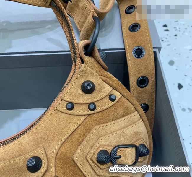 Top Grade Balenciaga Le Cagole Shoulder Bag XS in 22011 light brown suede, brass hardware 2026