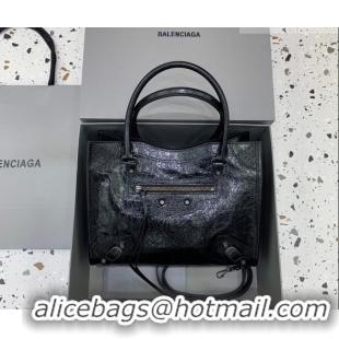 Luxury Discount Balenciaga Le City Tote Bag Small in Arena Storico Lambskin 0122 Black 2026