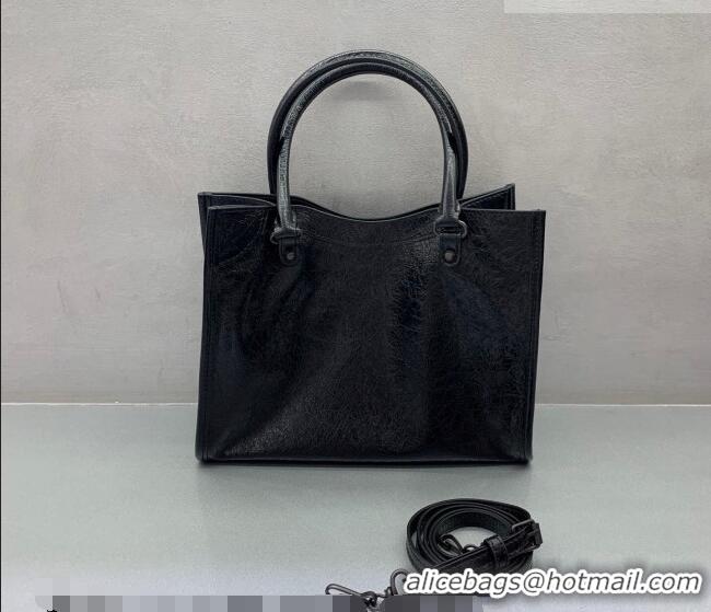 Luxury Discount Balenciaga Le City Tote Bag Small in Arena Storico Lambskin 0122 Black 2026