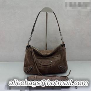 Pretty Style Balenciaga Le City Moto Small Shoulder Bag in Suede 92601 Dark Coffee 2026