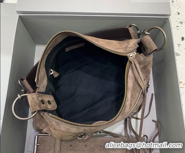 Pretty Style Balenciaga Le City Moto Small Shoulder Bag in Suede 92601 Dark Coffee 2026